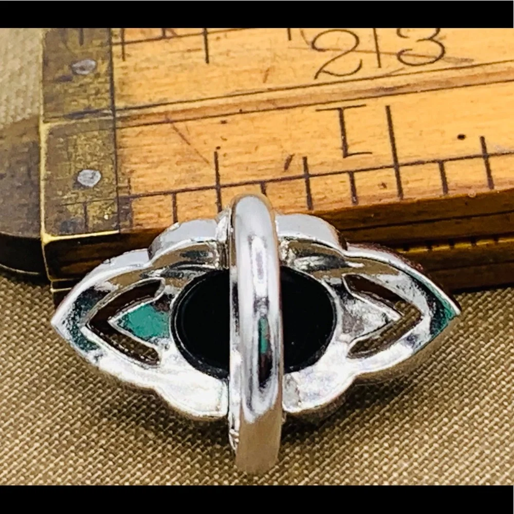Vintage ring old stock adjustable black silver NOS
